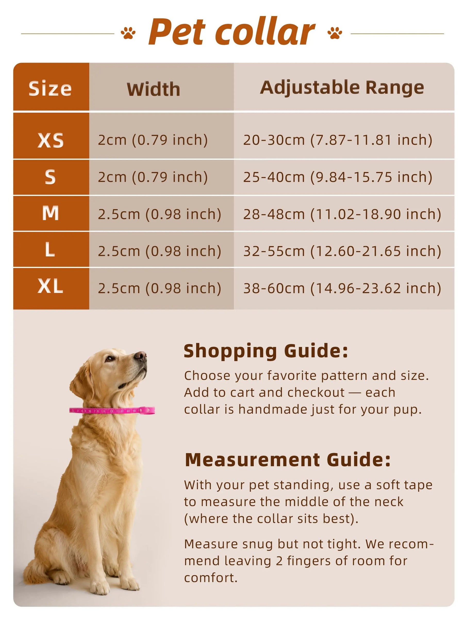 Dog collar size guide